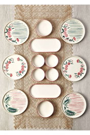 Hermia MCH10446 Juego de Desayuno de Cerámica de 14 Piezas, Incluye Platos (19 cm), Bandejas (25x11x3,5 cm) y Cuencos (10,5x10,5x3,5 cm)